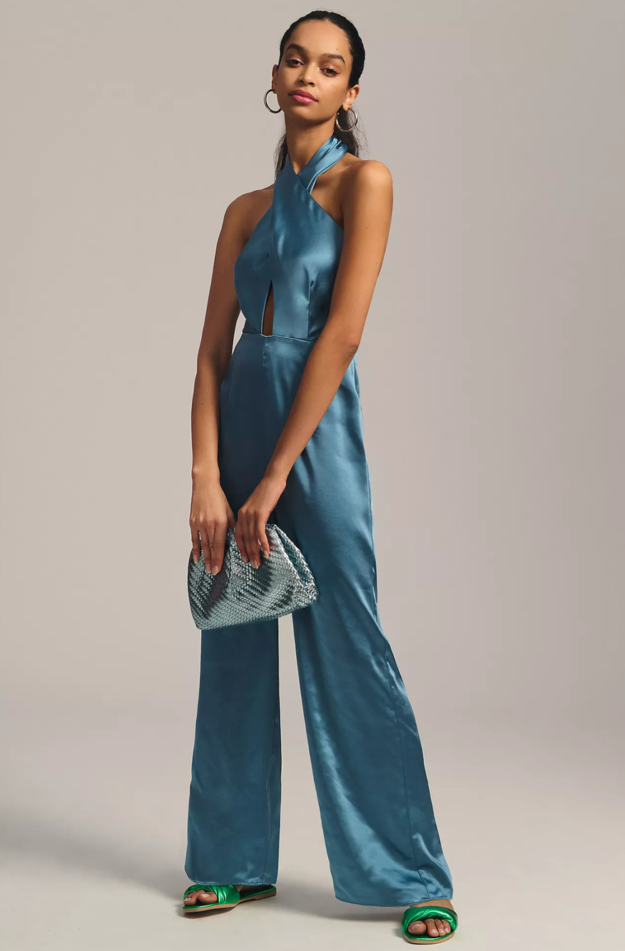 New Anthropologie Elliatt Begonia Teal Jumpsuit - Size Large
